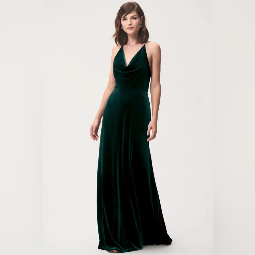 Jenny Yoo Velvet Sullivan gown in emerald green